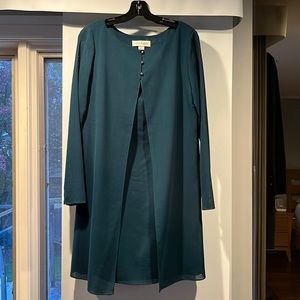 Anne Klein II summer wool hunter green dress with overlay